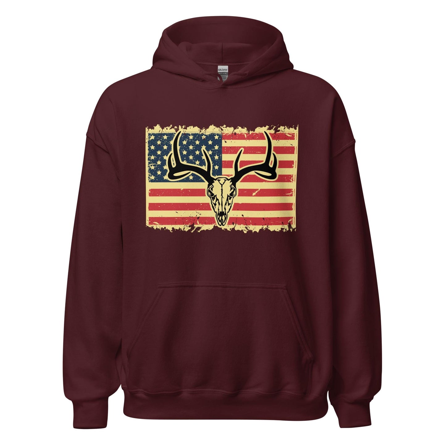 Deer skull American flag Hoodie, hunting hoodie, mens hunting hoodies, hunting gifts for men, gift for hunter,