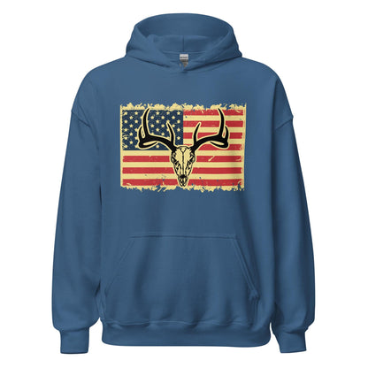Deer skull American flag Hoodie, hunting hoodie, mens hunting hoodies, hunting gifts for men, gift for hunter,