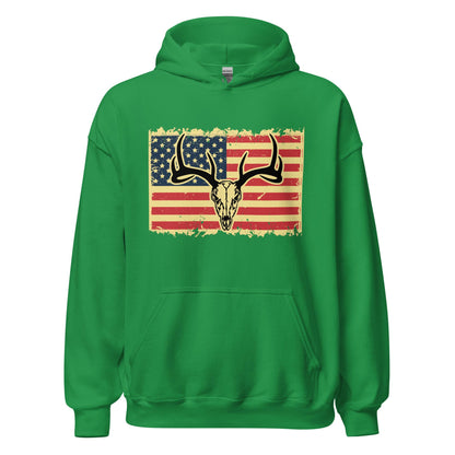 Deer skull American flag Hoodie, hunting hoodie, mens hunting hoodies, hunting gifts for men, gift for hunter,