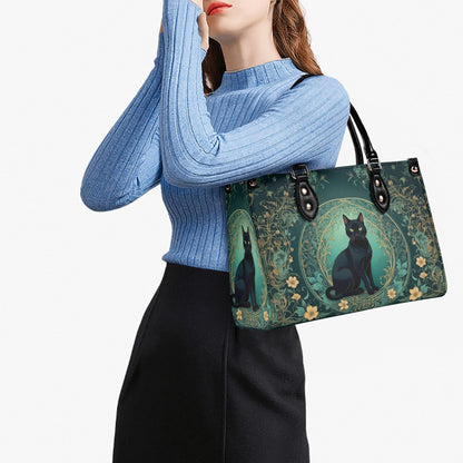 Mystical Cat Crossbody Bag in Teal and Gold - Art Nouveau Vegan Leather Purse, Unique Gift for Women