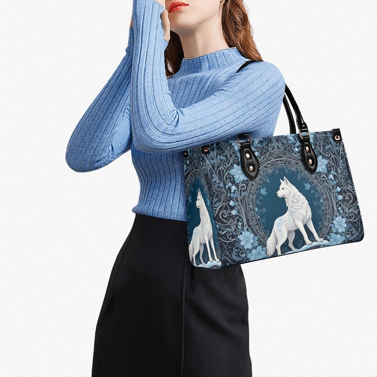 White Wolf Crossbody Bag - Mystical Vegan Leather Purse, Unique Nature-Inspired Gift for Women