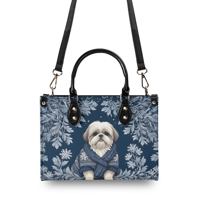 Shih Tzu Dog in Cozy Winter Sweater Bag Cute Crossbody Bag Unique Purse Cute Purse, Luxury Bag Vegan Leather Bags Printed Designer Bag