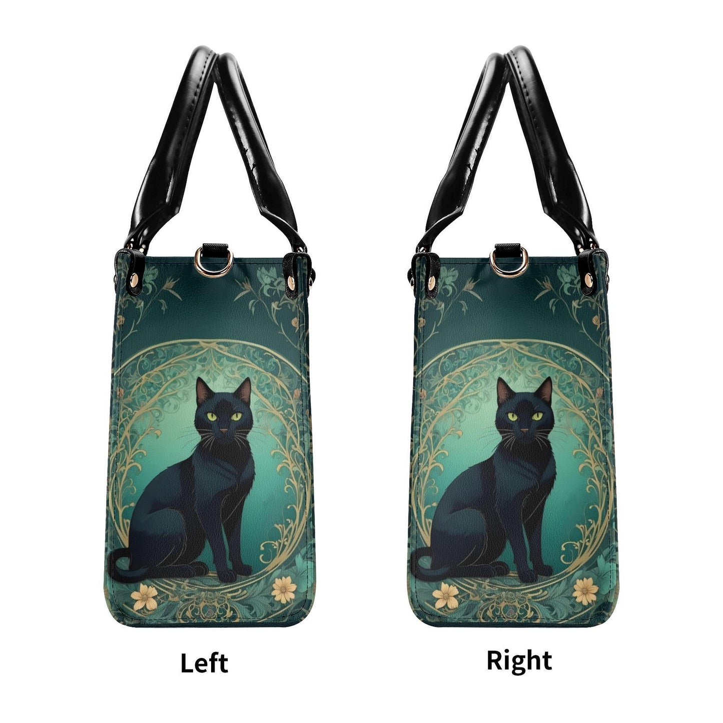 Mystical Cat Crossbody Bag in Teal and Gold - Art Nouveau Vegan Leather Purse, Unique Gift for Women