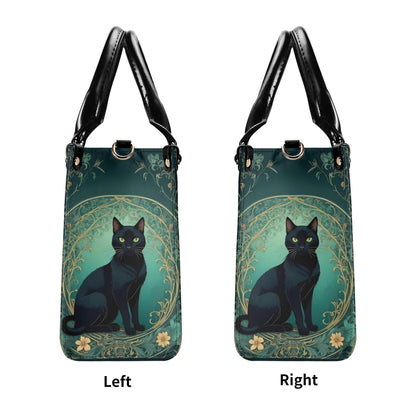Mystical Cat Crossbody Bag in Teal and Gold - Art Nouveau Vegan Leather Purse, Unique Gift for Women