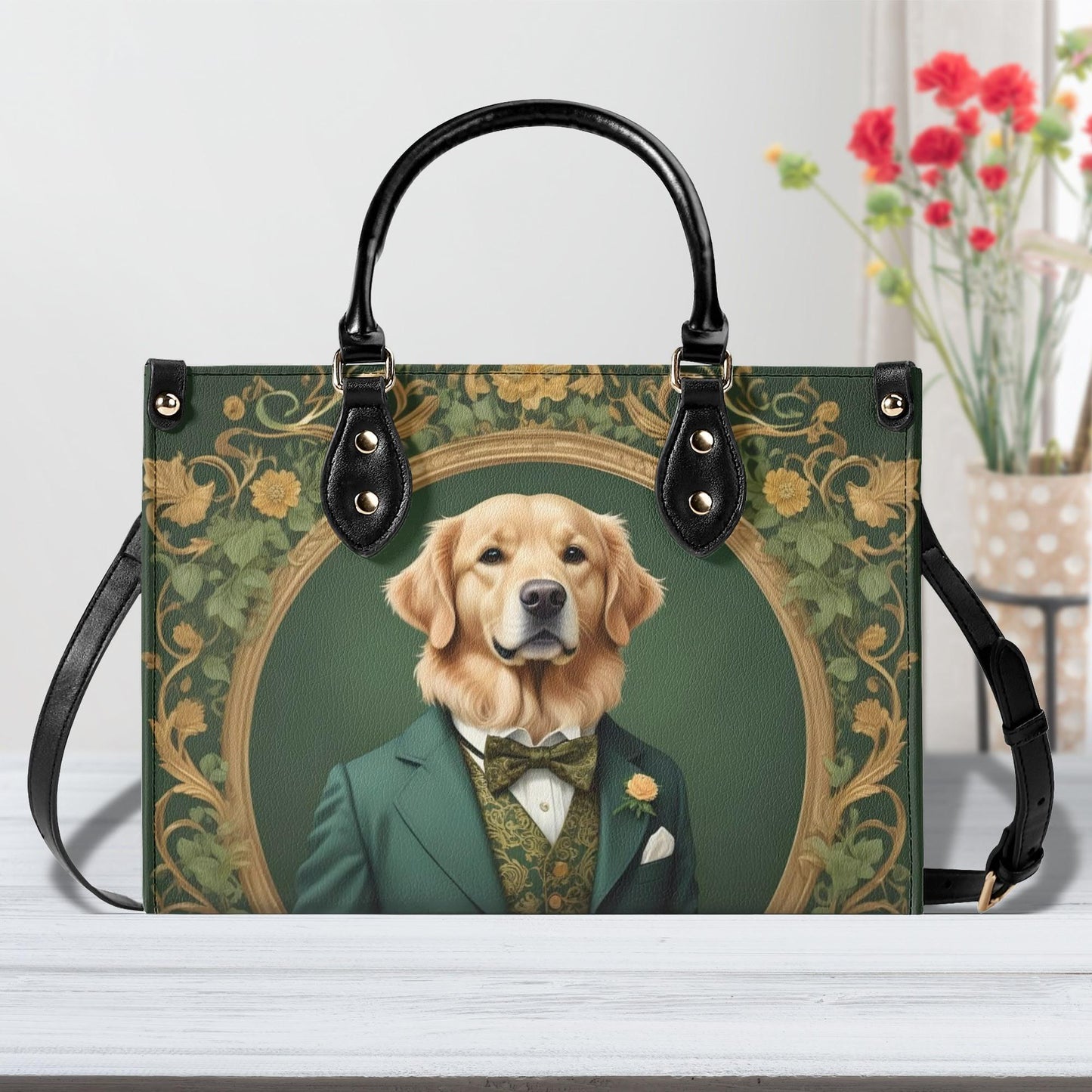 Golden Retriever in Gentleman’s Suit Crossbody Bag - Unique Vegan Leather Purse, Luxury Gift for Dog Lovers
