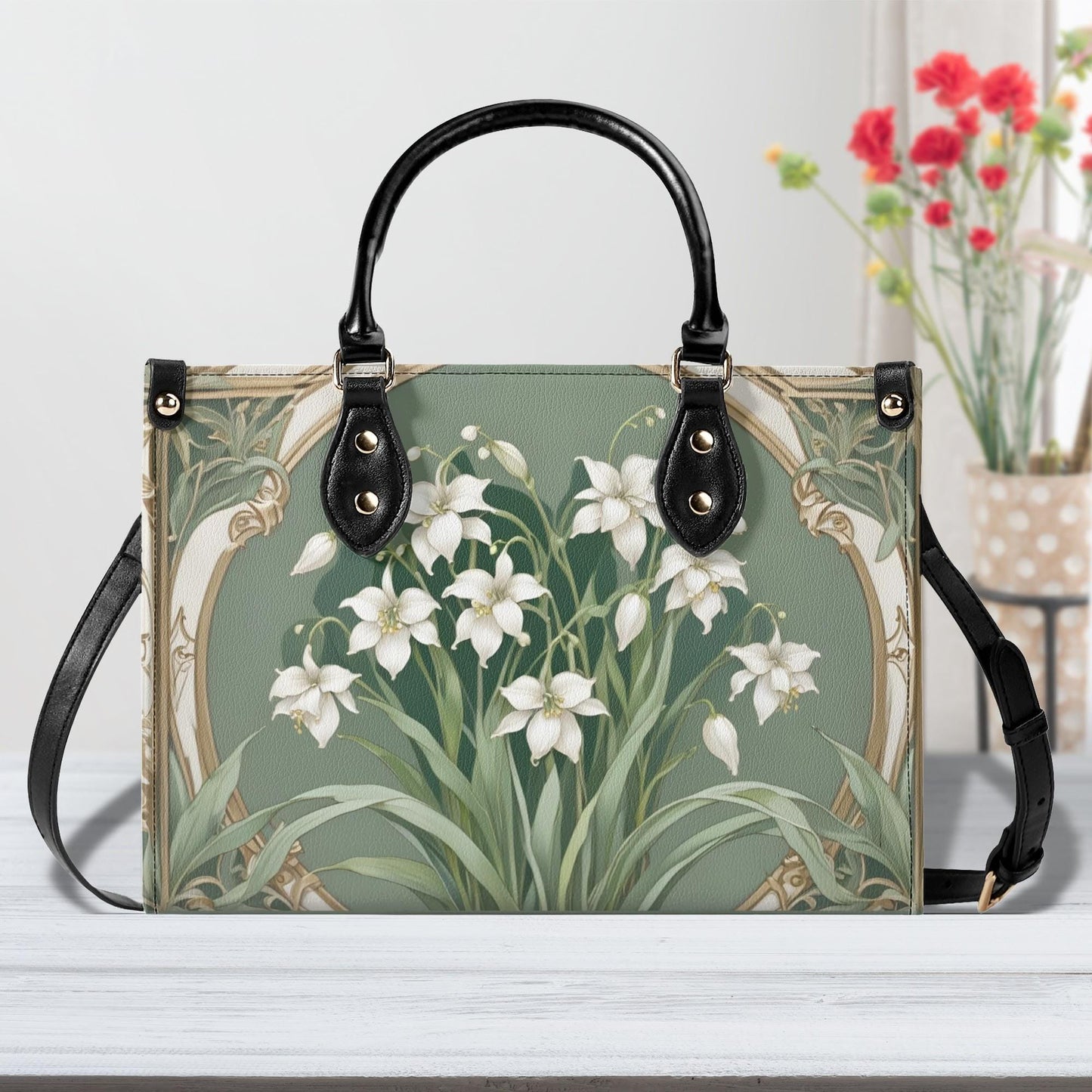 Lily of the Valley Crossbody Bag - Floral Vegan Leather Designer Purse, Unique Gift for Women