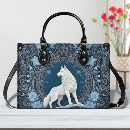 White Wolf Crossbody Bag - Mystical Vegan Leather Purse, Unique Nature-Inspired Gift for Women