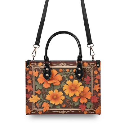 Autumn Maple Leaves and Marigolds Crossbody Bag - Nature-Inspired Vegan Leather Purse, Unique Gift for Women