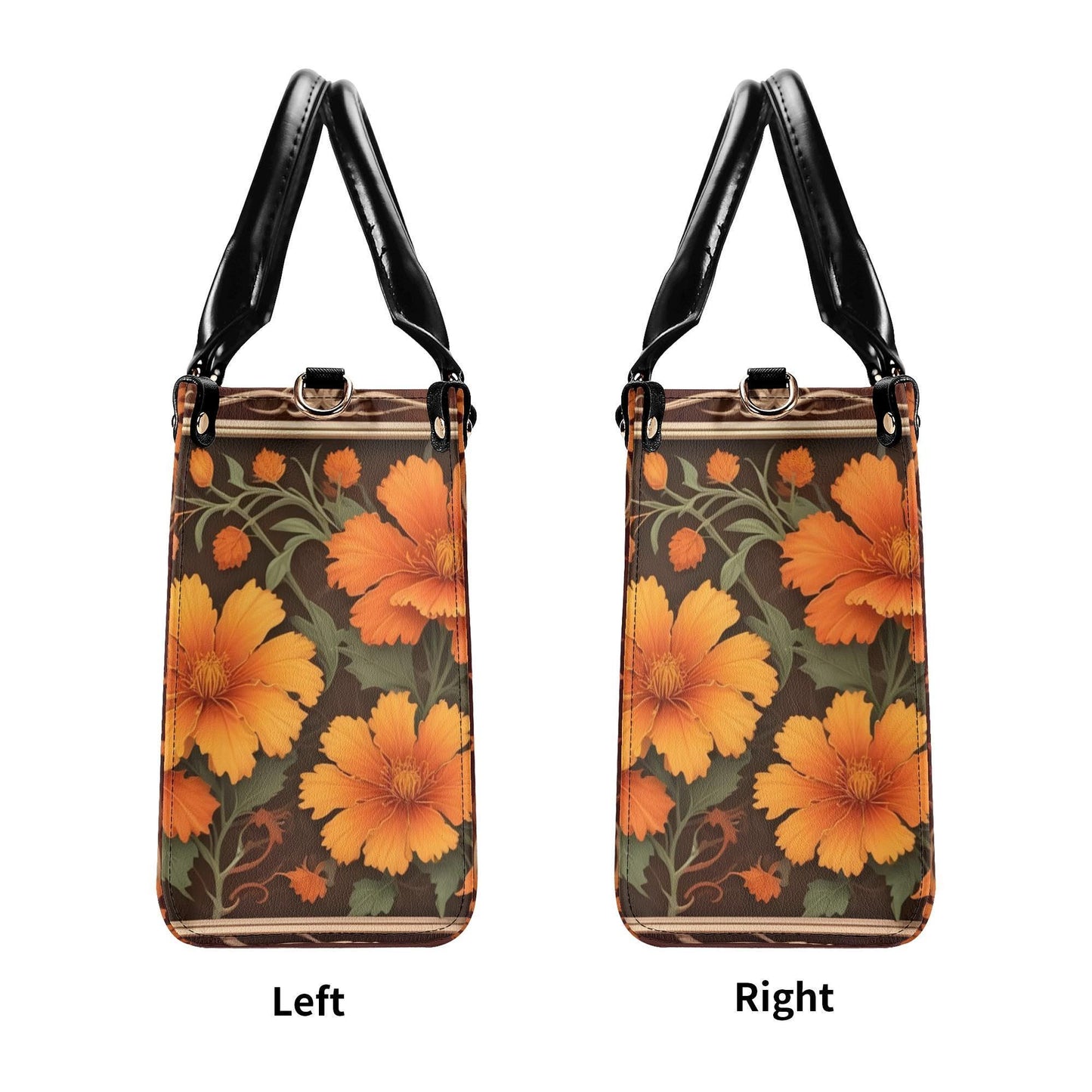 Autumn Maple Leaves and Marigolds Crossbody Bag - Nature-Inspired Vegan Leather Purse, Unique Gift for Women