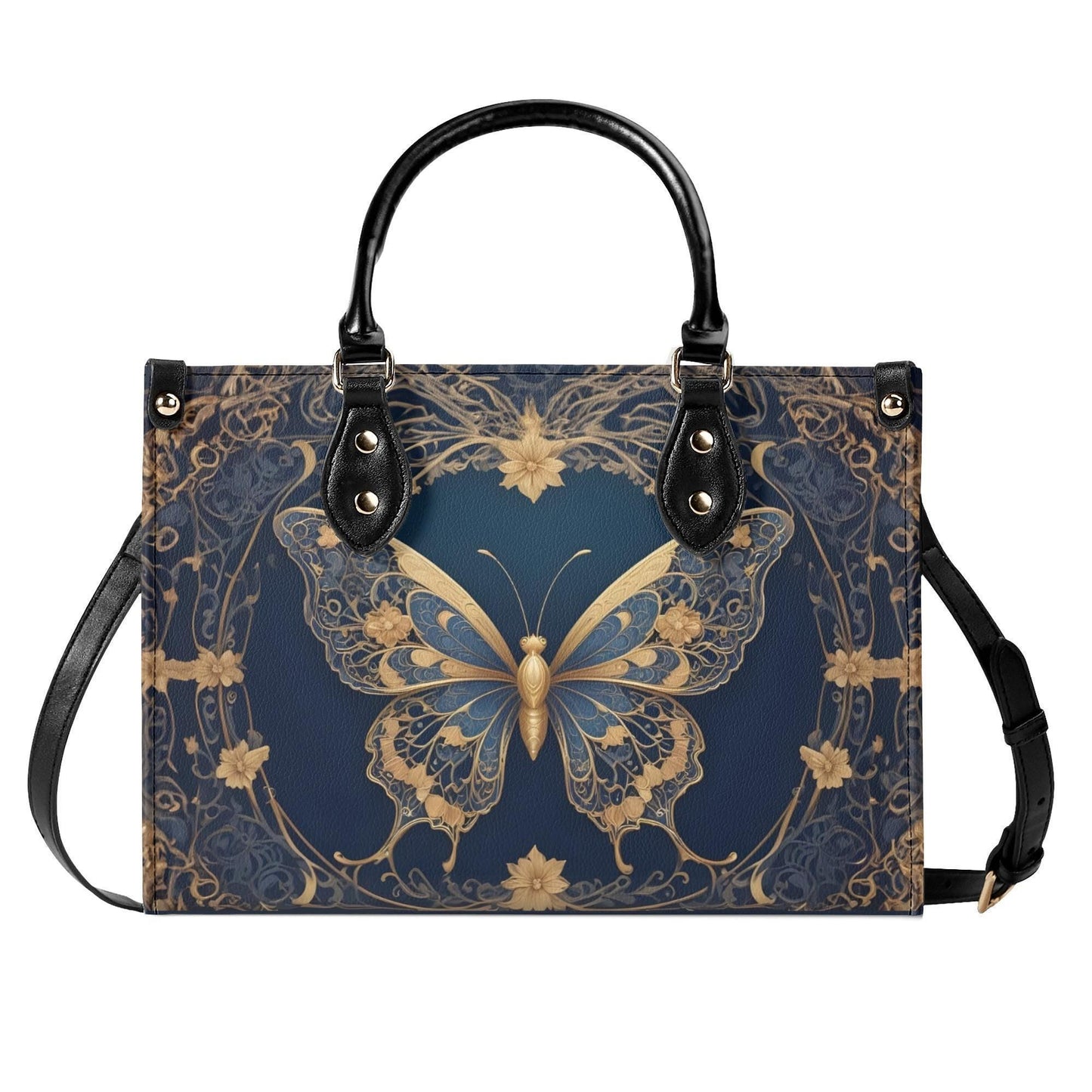 Golden Art Nouveau Butterfly Crossbody Bag - Nature-Inspired Vegan Leather Designer Purse, Unique Gift for Women