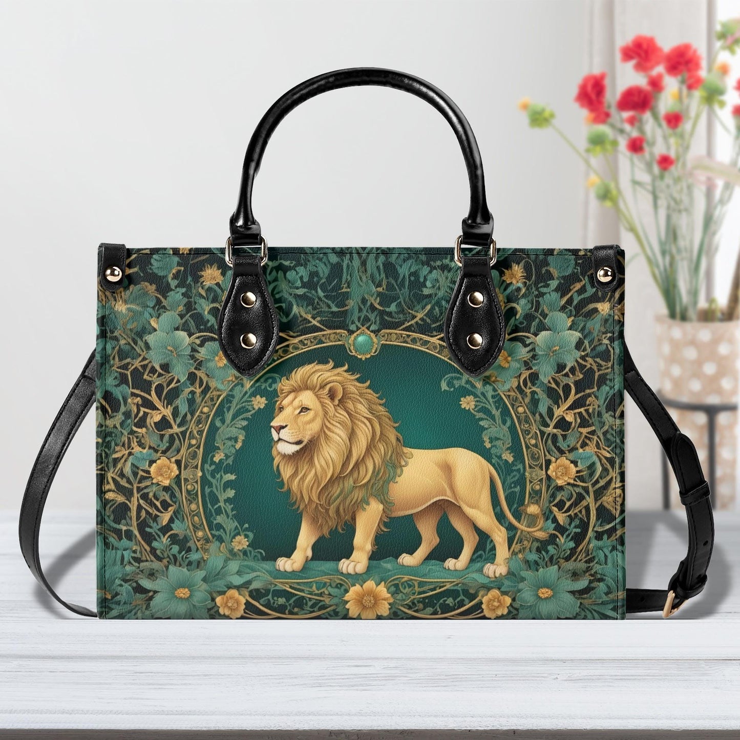 Majestic Golden Lion Crossbody Bag - Nature-Inspired Vegan Leather Designer Purse, Unique Gift for Women