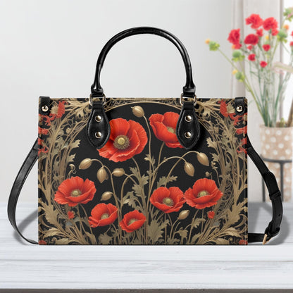 Golden Poppies Crossbody Bag - Floral Vegan Leather Designer Purse, Unique Gift for Women