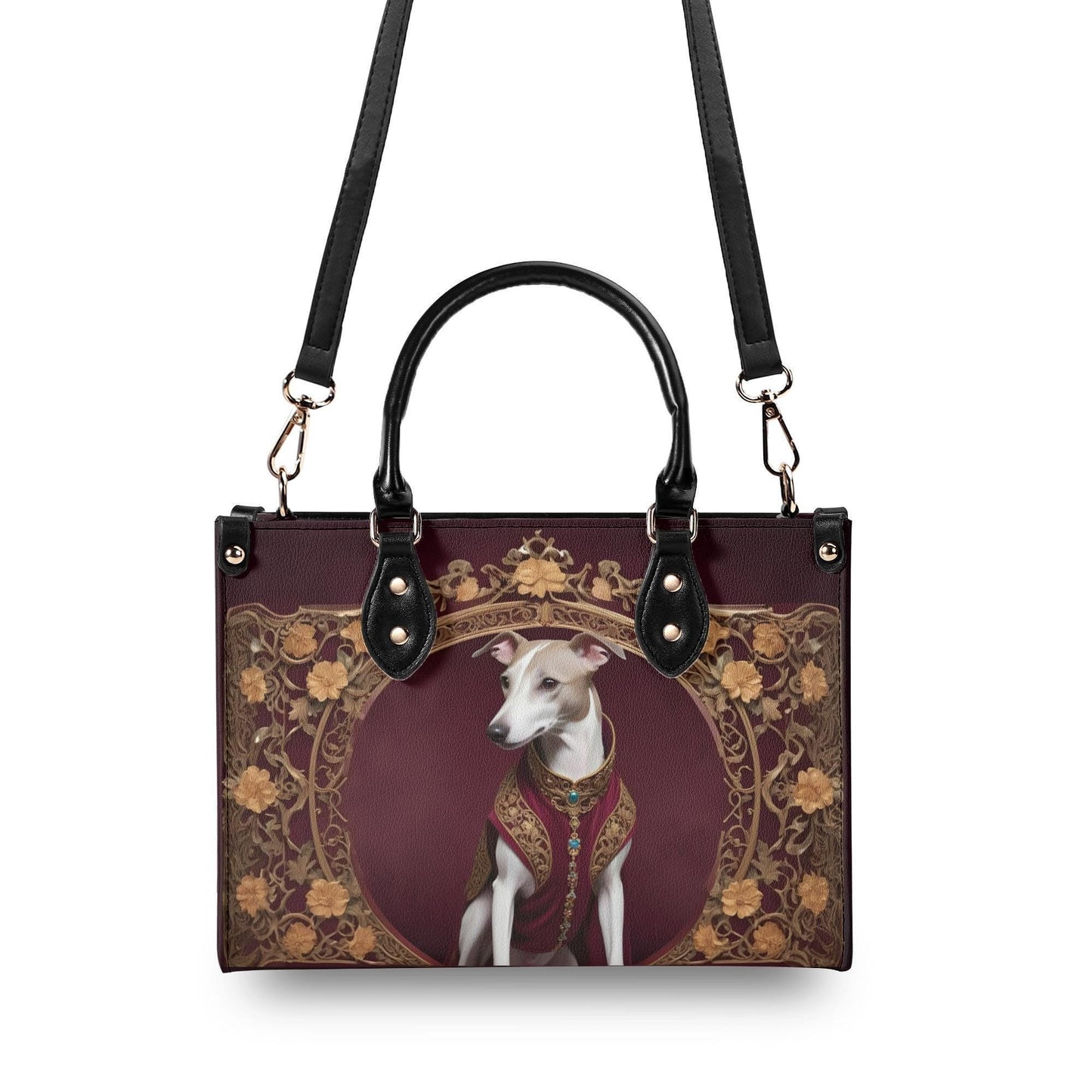 Whippet Art Nouveau Crossbody Bag - Unique Vegan Leather Purse, Luxury Dog Lover Gift