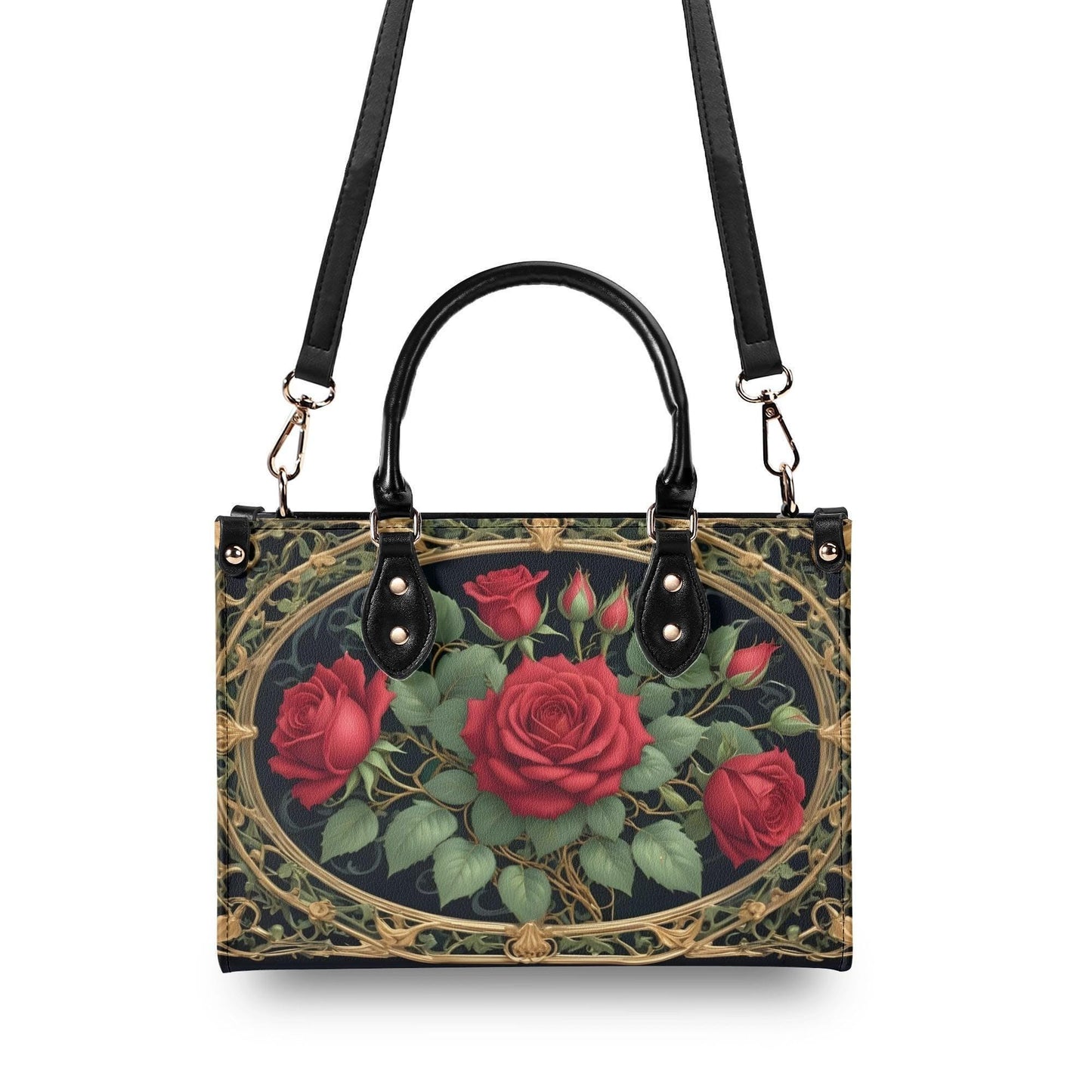 Lush Roses Crossbody Bag - Floral Vegan Leather Designer Purse, Unique Gift for Women