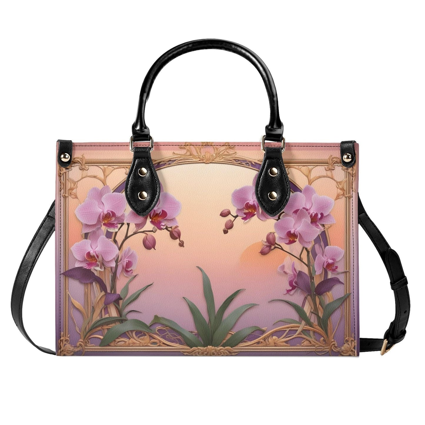 Orchids in Sunset Hues Crossbody Bag - Nature-Inspired Vegan Leather Purse, Unique Gift for Women