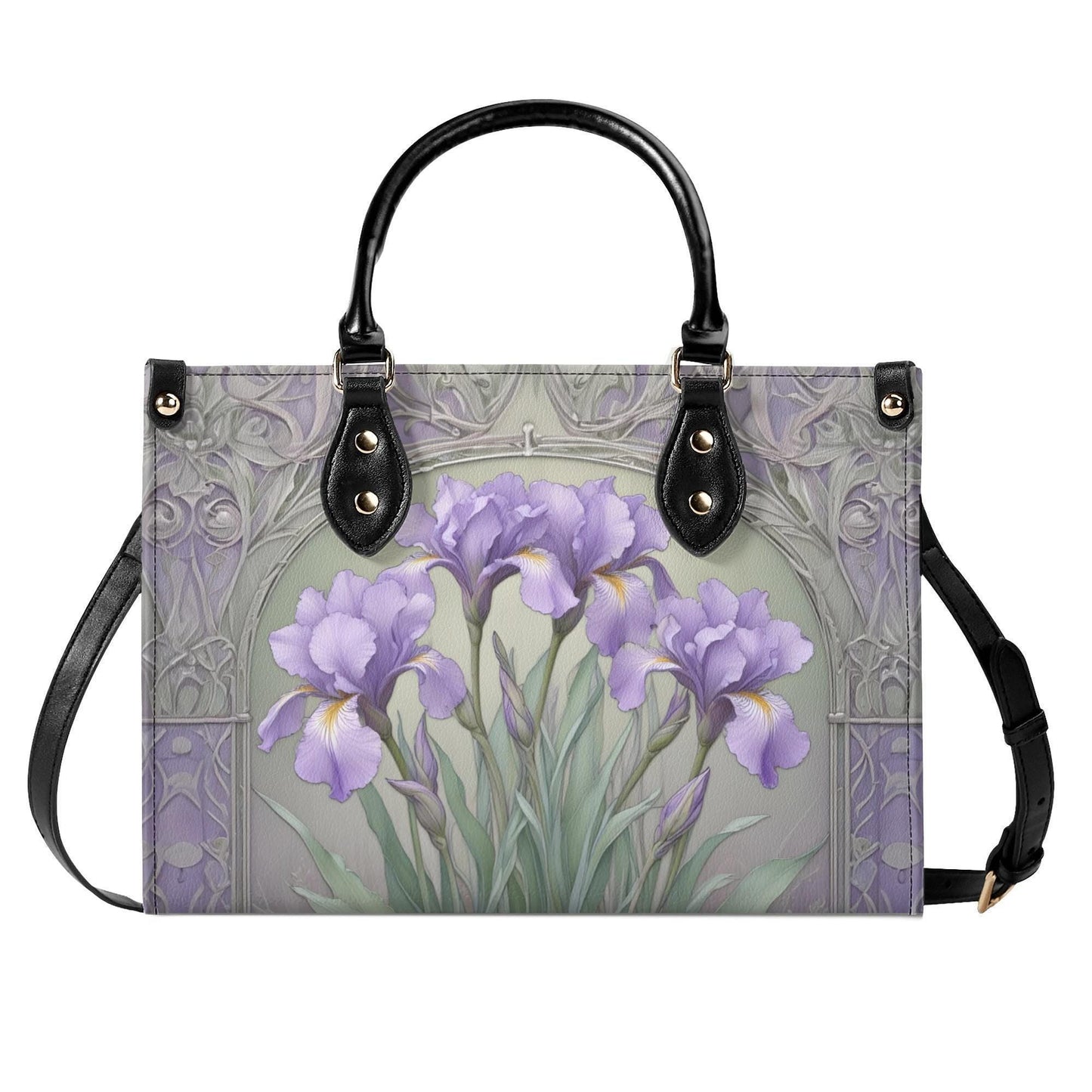 Ethereal Irises Crossbody Bag in Lavender Mist - Vegan Leather Floral Purse, Unique Gift for Women