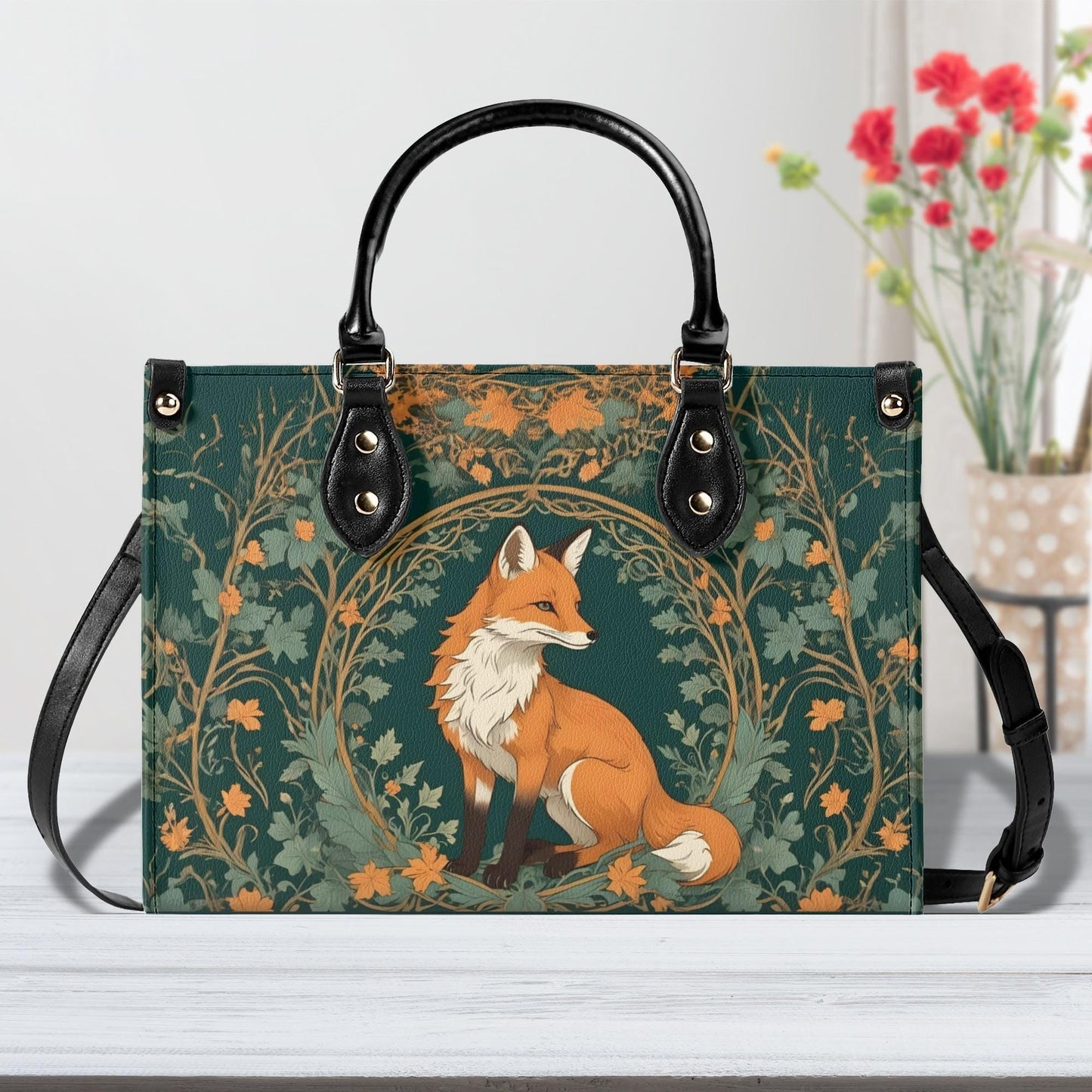 Enchanted Fox Crossbody Bag - Nature-Inspired Vegan Leather Designer Purse, Unique Gift for Women