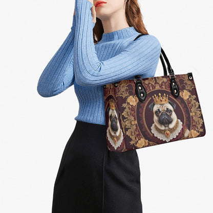 Royal Pug Crossbody Bag with Crown and Ruffled Collar - Art Nouveau Dog Portrait Vegan Leather Purse