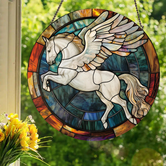 Pegasus: Stained Glass Style Window Hanging Made With Real Glass
