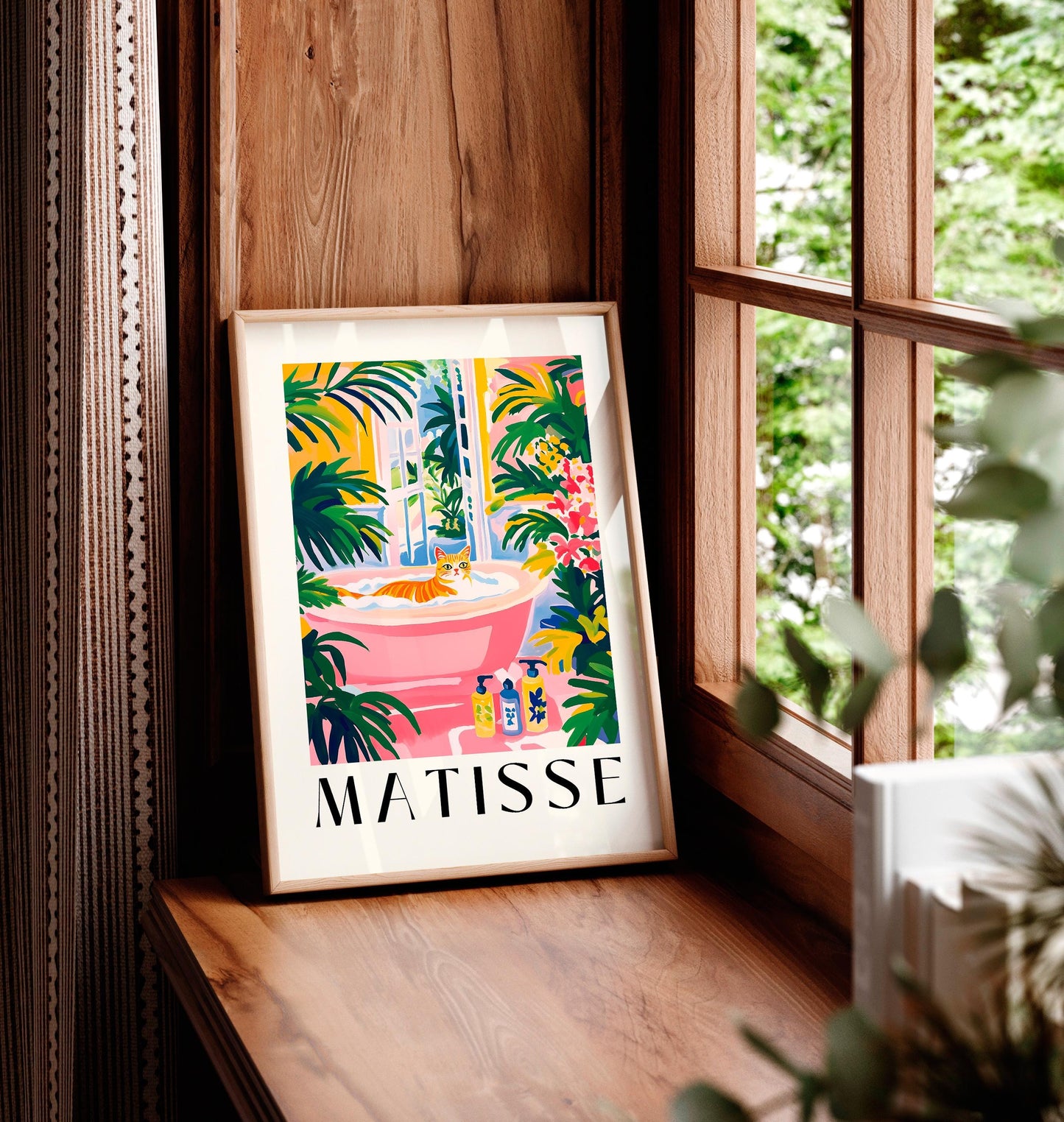 Tabby Cat Bath Print: Funny Matisse Style Bathroom Art