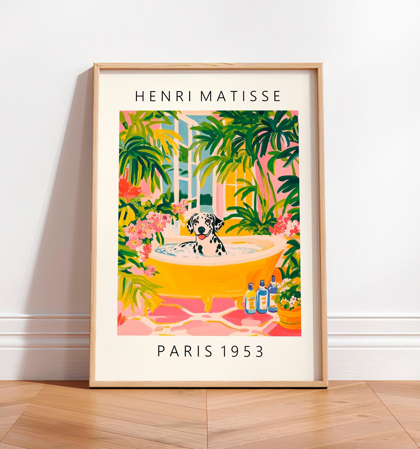 Matisse Style Dalmatian Bath Print: Funny Bathroom Wall Art