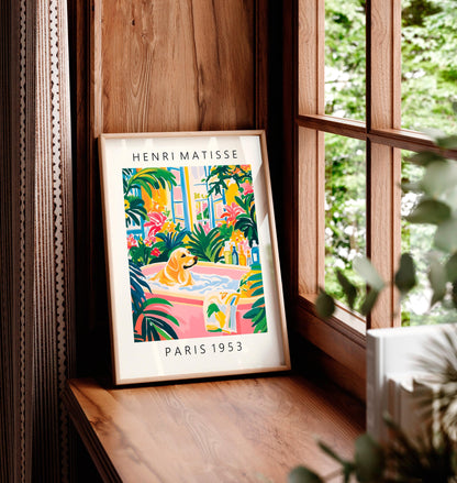 Labrador Bathroom Art Print: Matisse Style Tropical Decor
