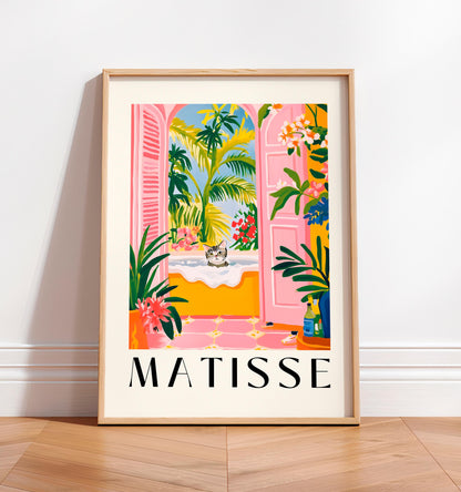 Matisse Cat Print: Pink Bathroom Wall Art, Funny Tabby Decor