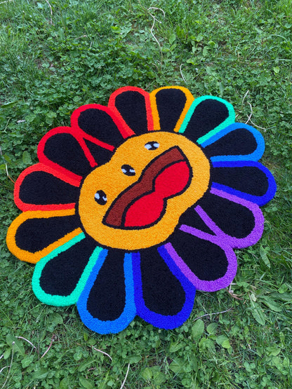 Tufted Flower Rug: Handmade Abstract Art, Home Decor