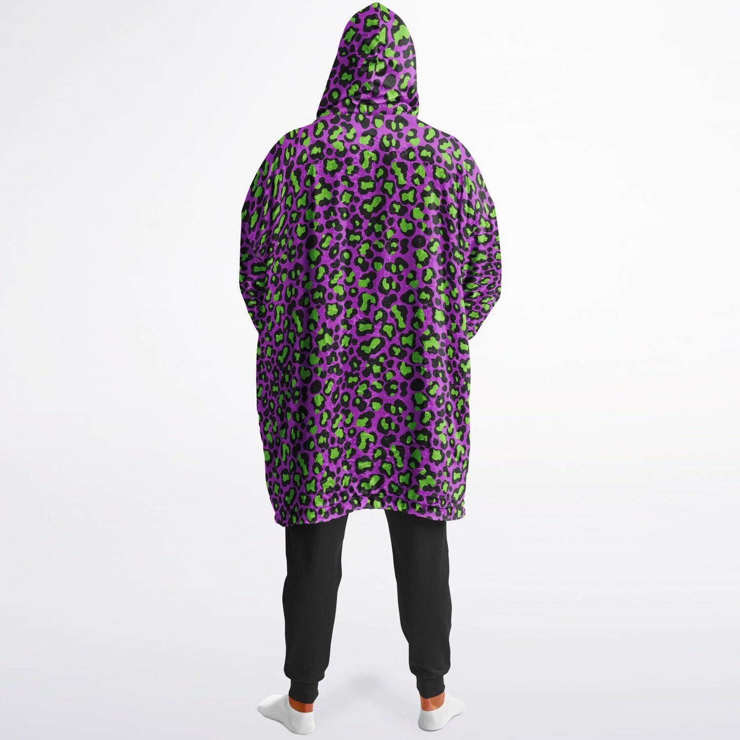 Neon Purple Leopard Print Unisex Reversible Snug Hoodie, Psychedelic Vivid Colors Pullover Hooded Blanket with Sleeves,All Over Print Hoodie