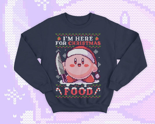 Kirby knife Ugly Christmas - Kawaii sweatshirt gift - Cute pink hungry Kirby - Food - Kawaii gamer geek present