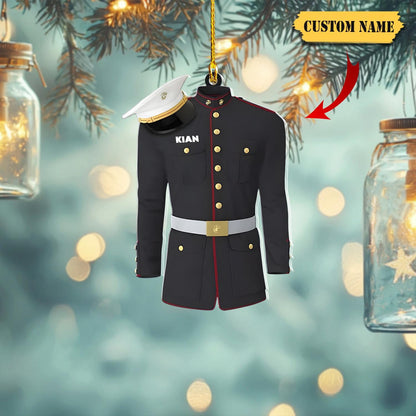 Personalized Marine Corps Uniform Christmas Acrylic Ornament, Marine Corps Ornament, Custom Name Marine Soldier Tree Hanging Ornament