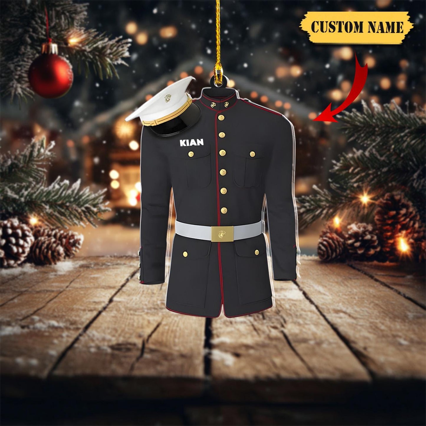 Personalized Marine Corps Uniform Christmas Acrylic Ornament, Marine Corps Ornament, Custom Name Marine Soldier Tree Hanging Ornament