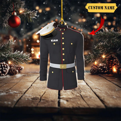 Personalized Marine Corps Uniform Christmas Acrylic Ornament, Marine Corps Ornament, Custom Name Marine Soldier Tree Hanging Ornament
