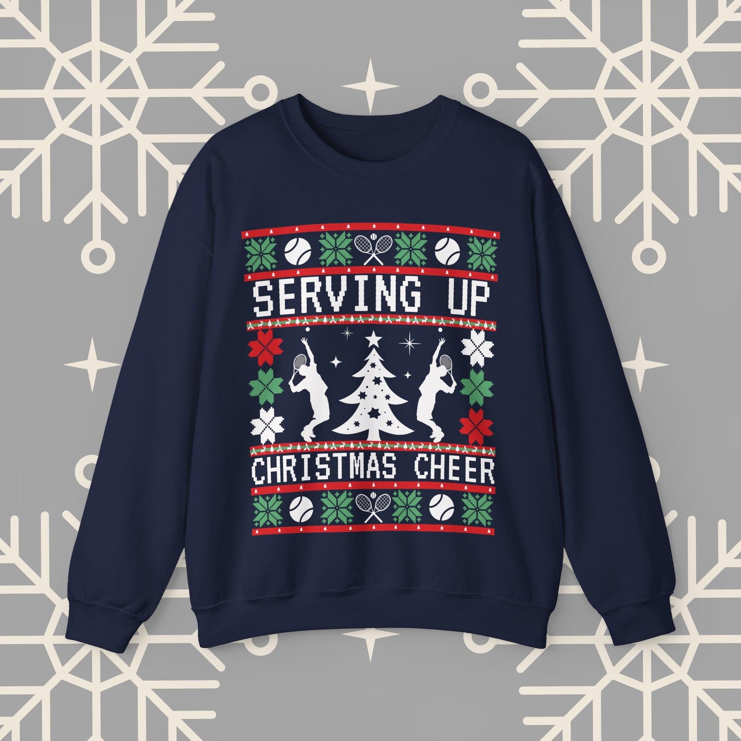 Tennis Ugly Christmas , Serving Up Christmas Cheer Sweatshirt, Funny Holiday Jumper, Tennis Gifts