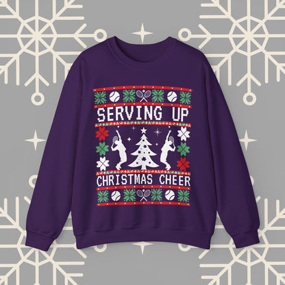 Tennis Ugly Christmas , Serving Up Christmas Cheer Sweatshirt, Funny Holiday Jumper, Tennis Gifts