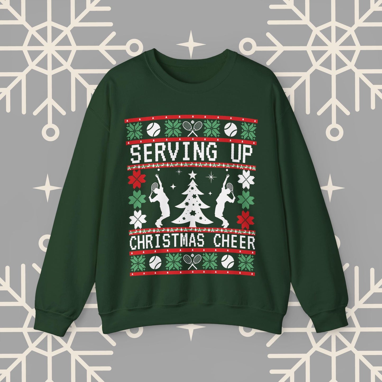 Tennis Ugly Christmas , Serving Up Christmas Cheer Sweatshirt, Funny Holiday Jumper, Tennis Gifts