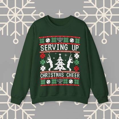 Tennis Ugly Christmas , Serving Up Christmas Cheer Sweatshirt, Funny Holiday Jumper, Tennis Gifts