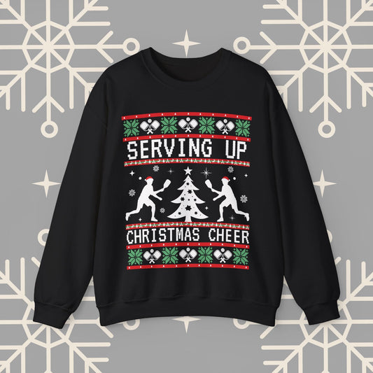 Pickleball Ugly Christmas , Serving Up Christmas Cheer Sweatshirt, Pickleball Holiday Party Crewneck, Pickleballer Gifts