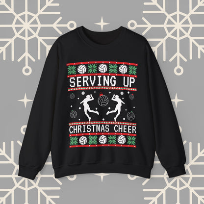 Women's Volleyball Ugly Christmas , Serving Up Christmas Cheer Sweatshirt, Volleyball Holiday Crewneck Jumper, Volleyball Gifts