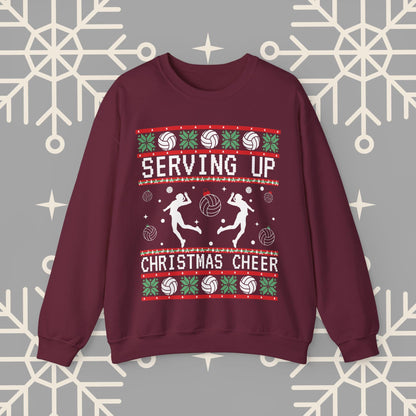 Women's Volleyball Ugly Christmas , Serving Up Christmas Cheer Sweatshirt, Volleyball Holiday Crewneck Jumper, Volleyball Gifts