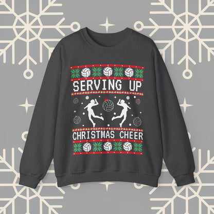 Women's Volleyball Ugly Christmas , Serving Up Christmas Cheer Sweatshirt, Volleyball Holiday Crewneck Jumper, Volleyball Gifts