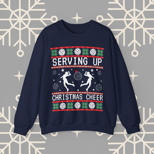 Women's Volleyball Ugly Christmas , Serving Up Christmas Cheer Sweatshirt, Volleyball Holiday Crewneck Jumper, Volleyball Gifts