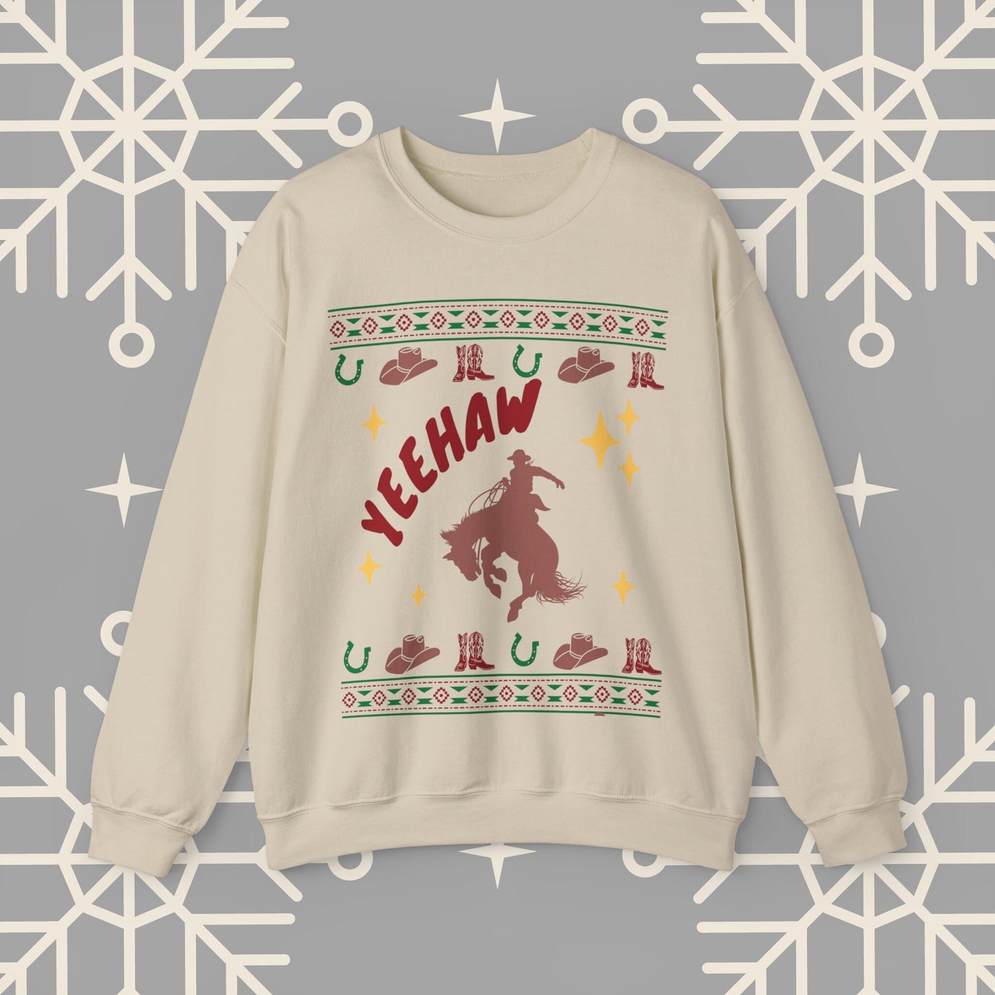 Cowboy Christmas Sweatshirt, Horse Riding Ugly Christmas , Yeehaw Funny Holiday Crewneck Jumper, Cowboy Gifts
