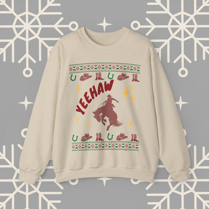 Cowboy Christmas Sweatshirt, Horse Riding Ugly Christmas , Yeehaw Funny Holiday Crewneck Jumper, Cowboy Gifts