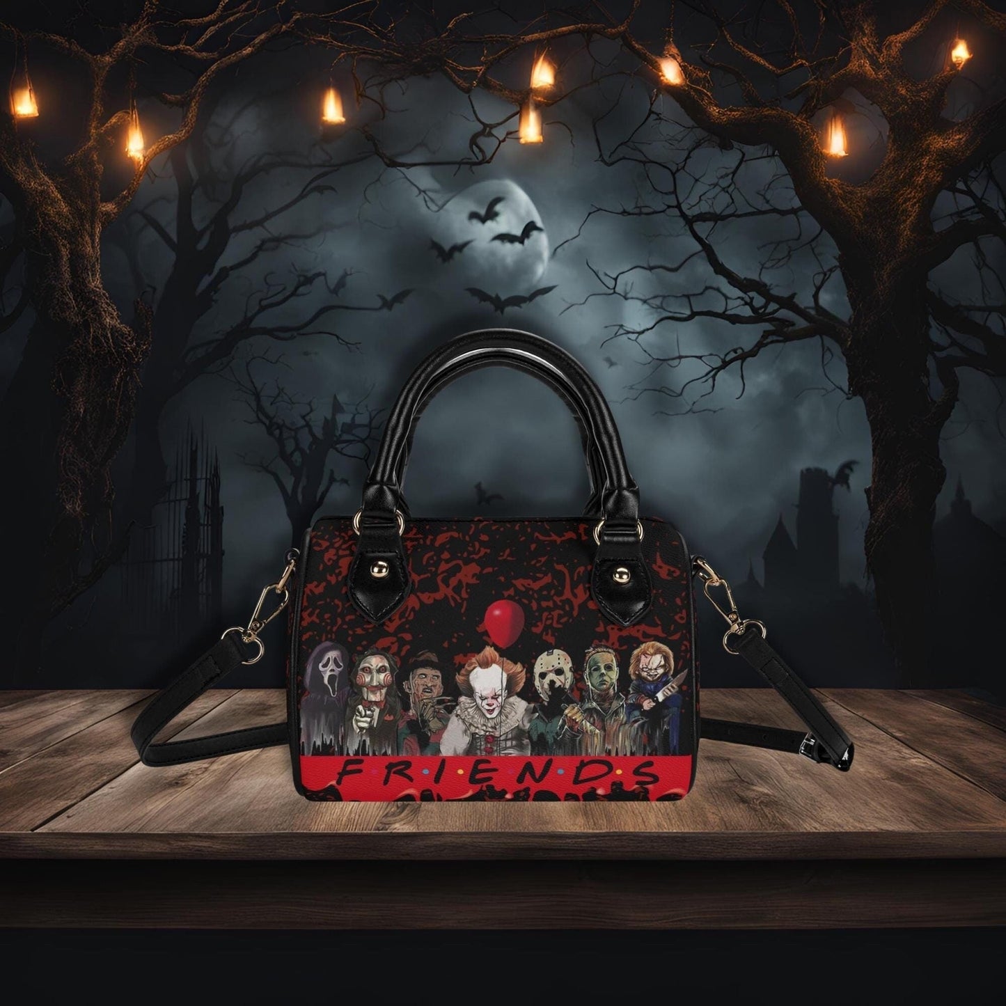 Psycho Friends Mini Handbag. Leather Mini Small Boston Bag Satchel. Horror Handbag. Top Handle. Shoulder Bag. Unique Gift.