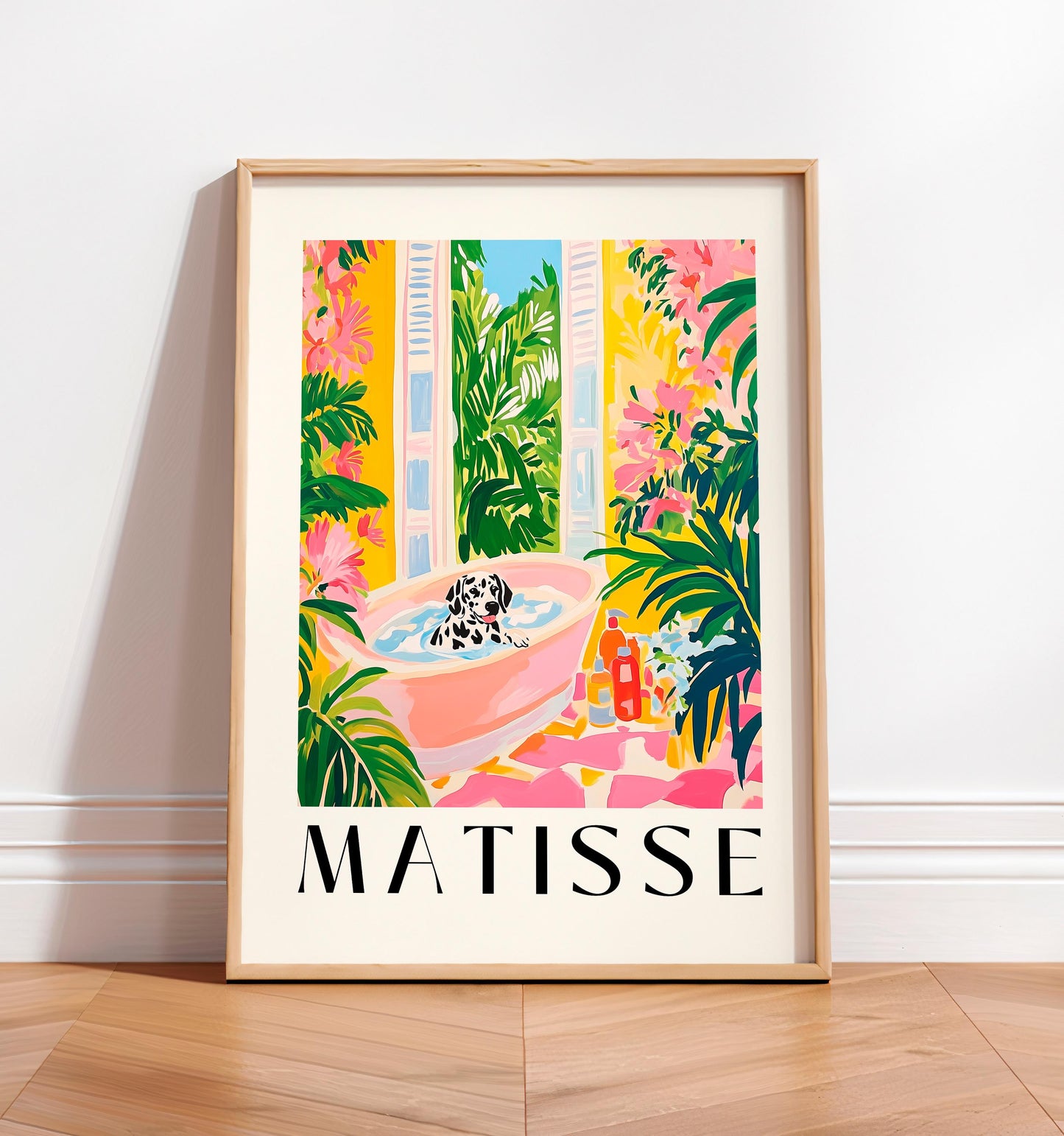 Dalmatian in Bathtub Art Print: Matisse Inspired Bathroom Decor