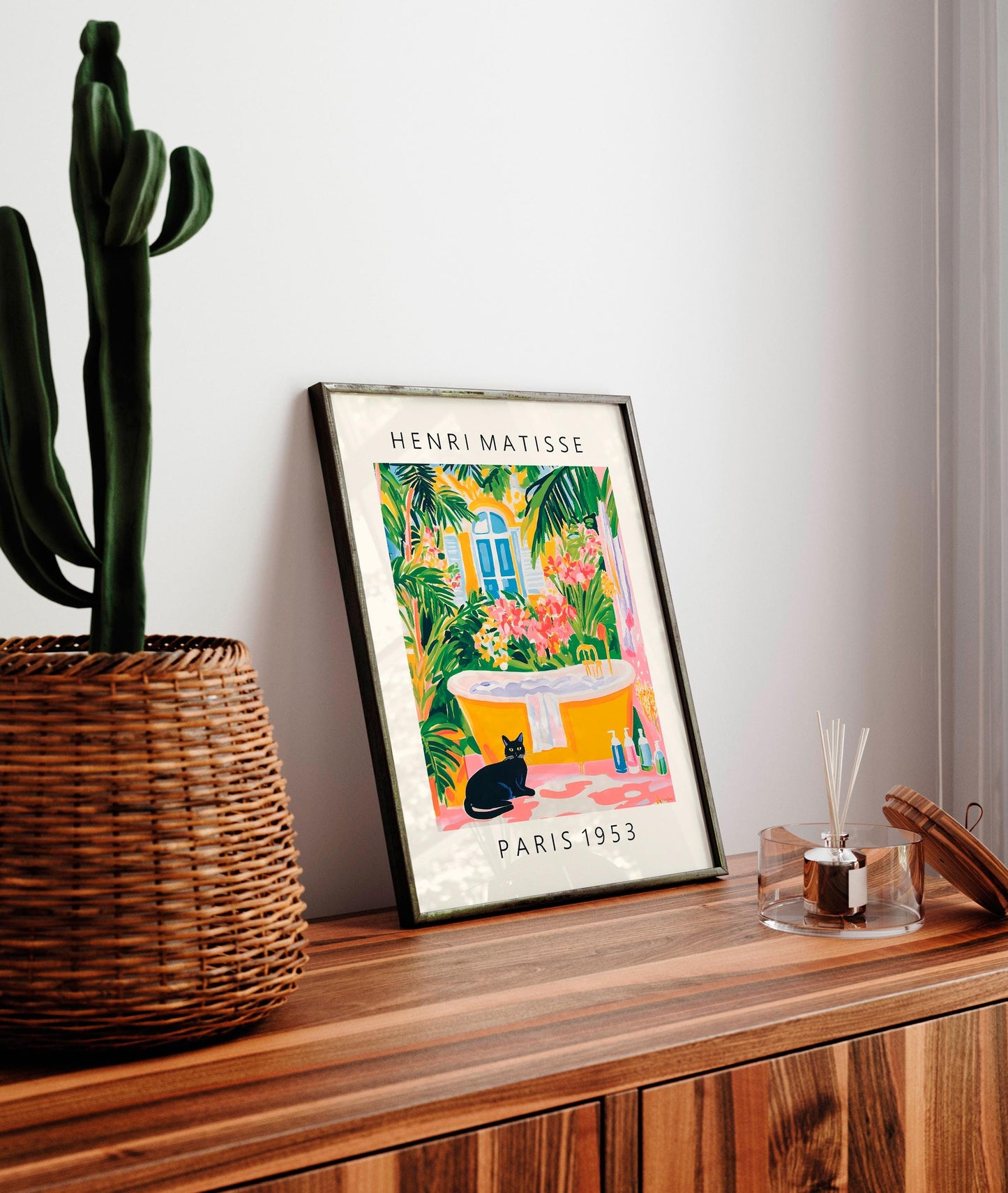 Black Cat Matisse Style Print: Funky Bathroom Wall Art