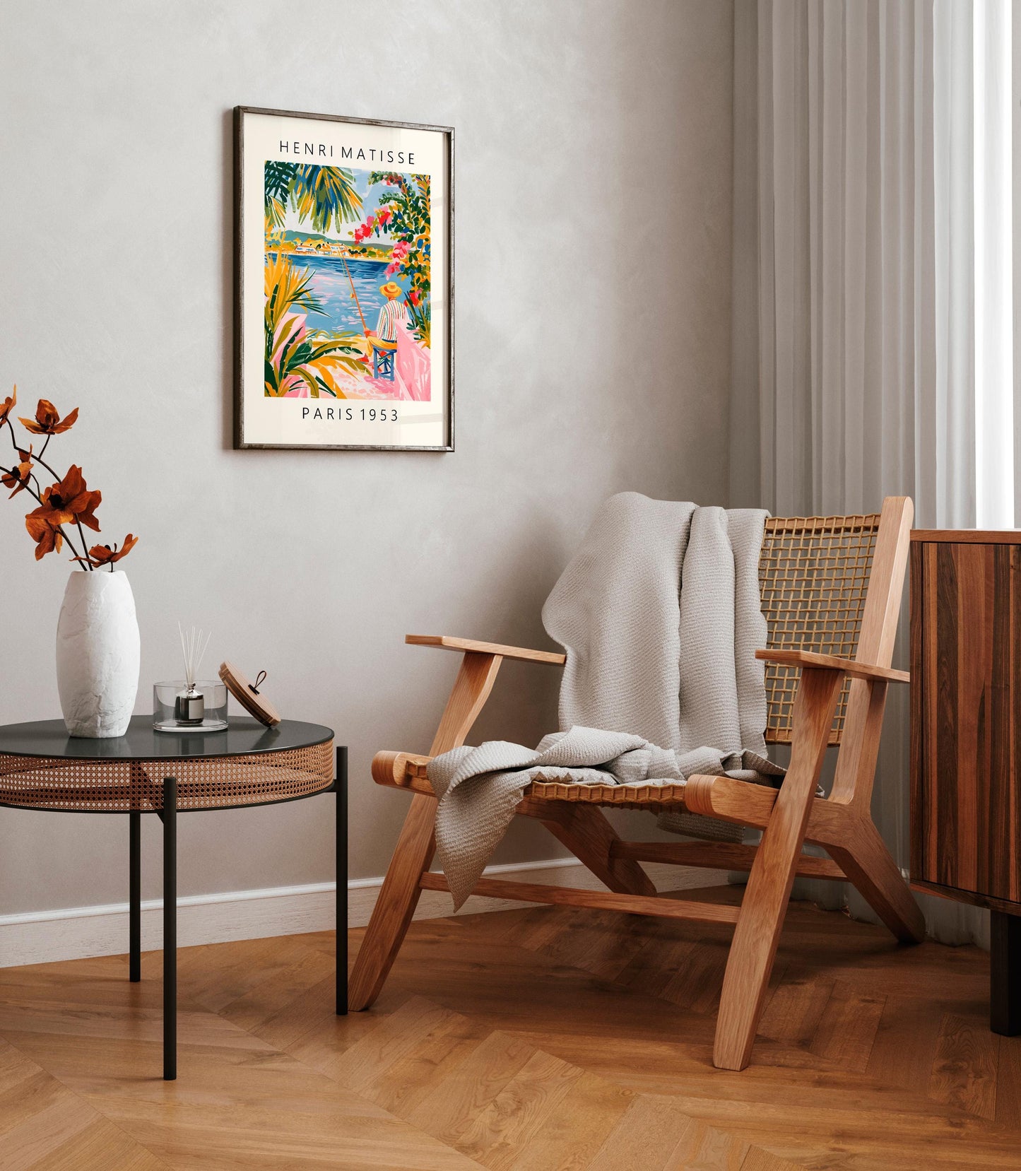 Fisherman painting inspired by Henri Matisse, Aesthetic poster, Beachy decor, Matisse cut outs, Maximalist wall art