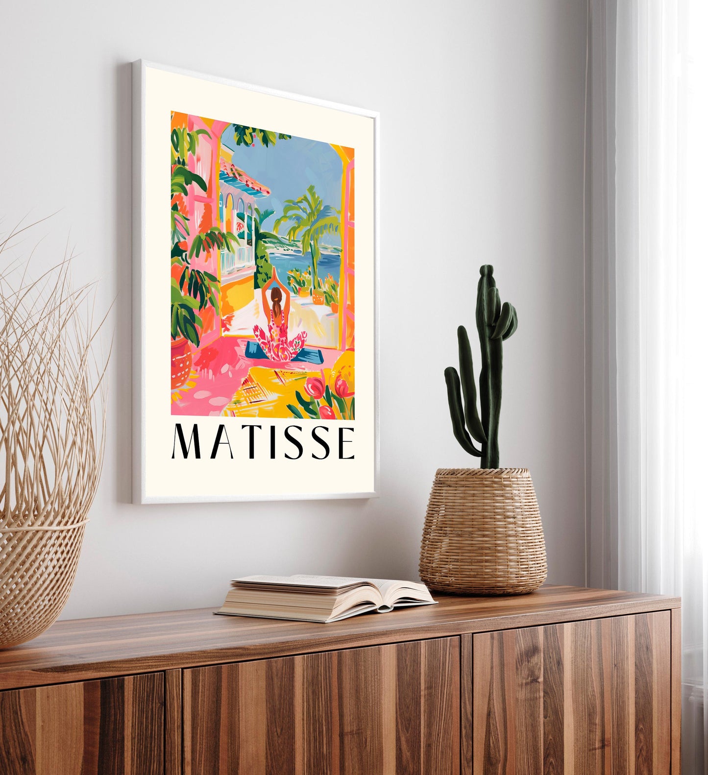 Matisse Style Yoga Print: Pink Tropical Beachy Wall Art