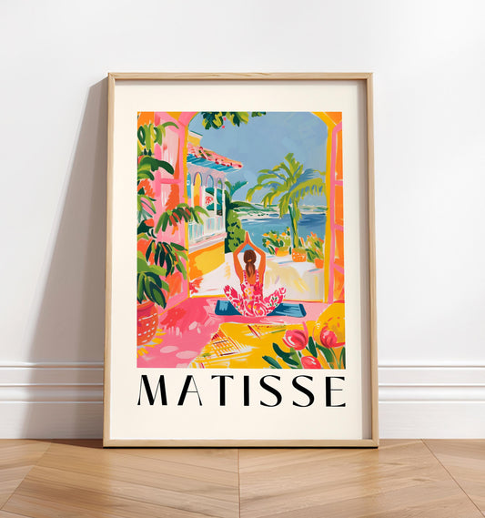 Matisse Style Yoga Print: Pink Tropical Beachy Wall Art